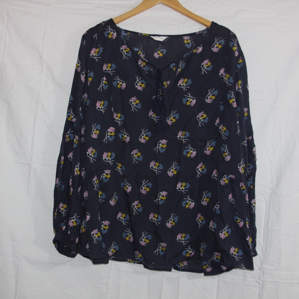 NEW Caslon Long Sleeve Printed Tassel Blouse